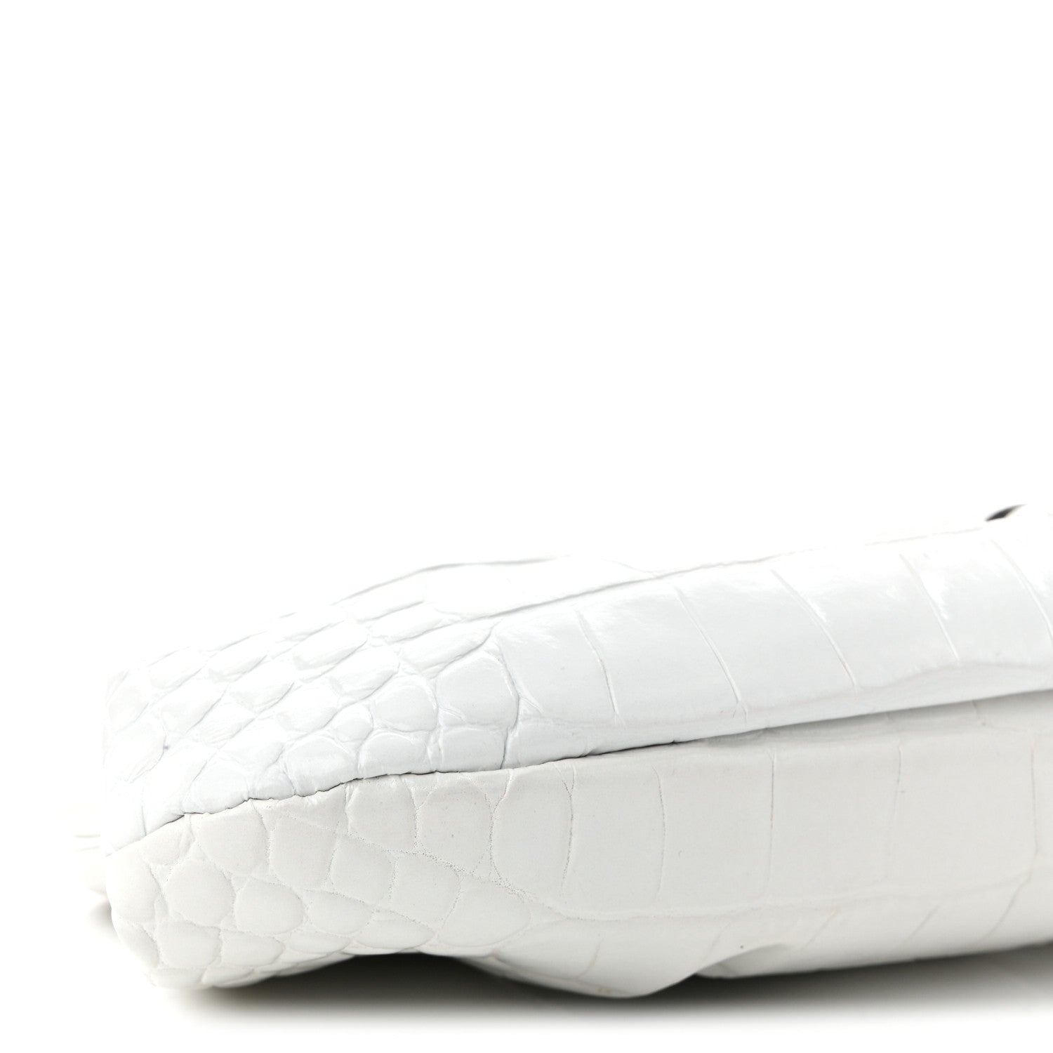 Balenciaga Shiny Supple Calfskin Logo Crocodile Embossed Cloud Clutch XS White 9 of 11