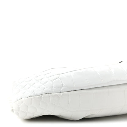Balenciaga Shiny Supple Calfskin Logo Crocodile Embossed Cloud Clutch XS White 9 of 11