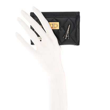 Chanel Aged Calfskin Quilted Lucky Charms Reissue Card Holder Black 2 of 17