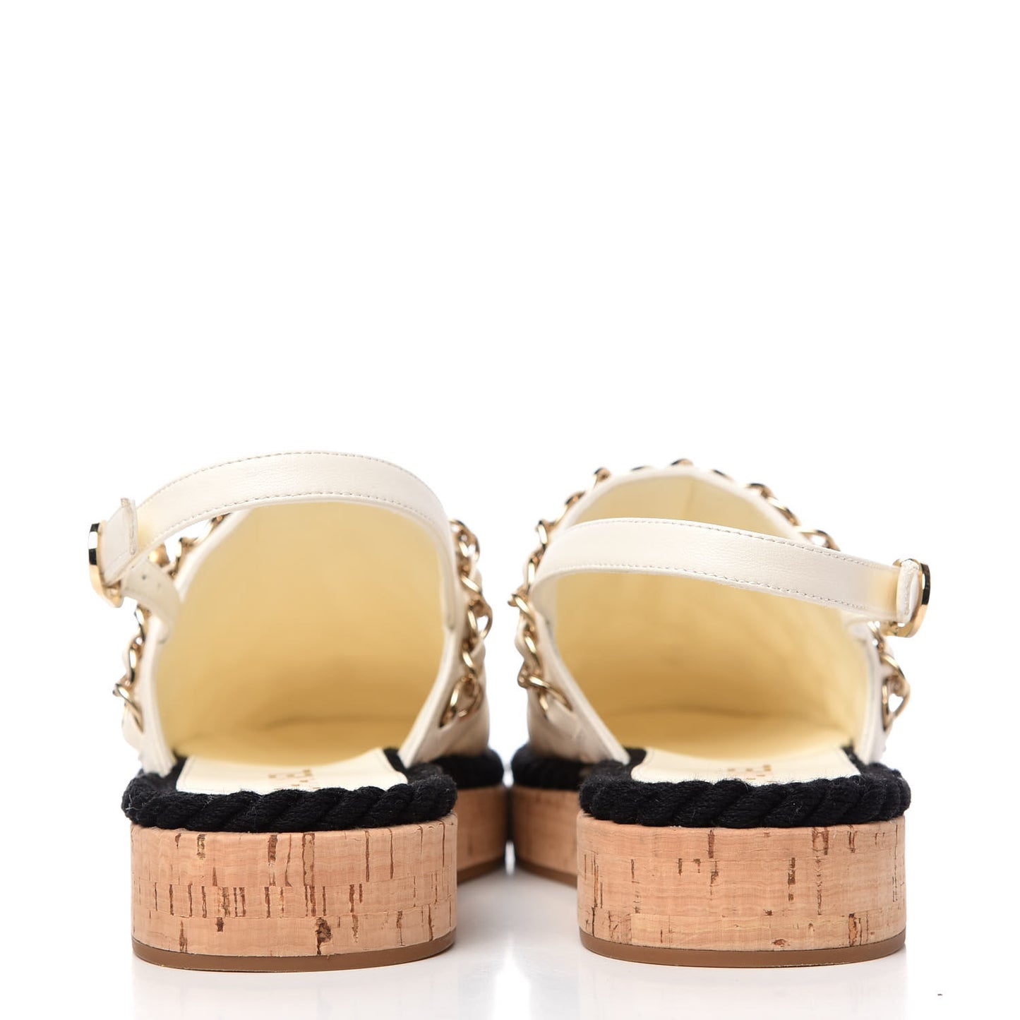 Lambskin Calfskin Cap Toe Chain Mules Sandals 36 Ivory Black