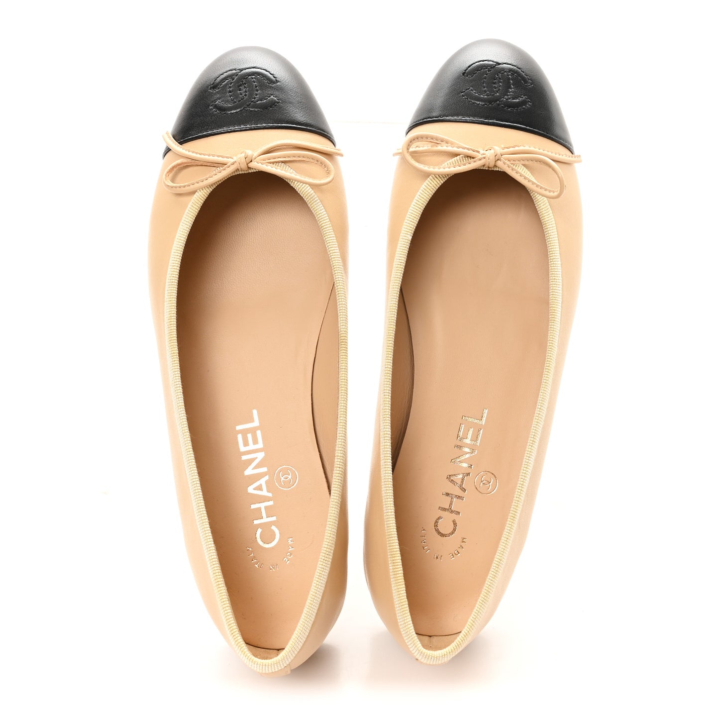 Lambskin Cap Toe CC Ballerina Flats 37.5 Beige Black