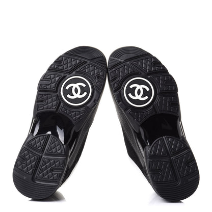 Chanel Mesh Suede Grained Calfskin Womens CC Sneakers 38 Black White 5 of 10