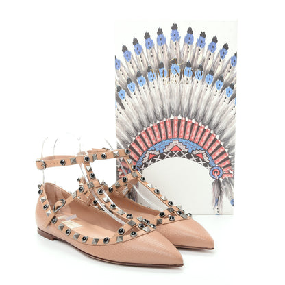 Valentino Garavani Pebbled Calfskin Onyx Rockstud Rolling Cage Ballerina Flats 35.5 Soft Noisette 11 of 11