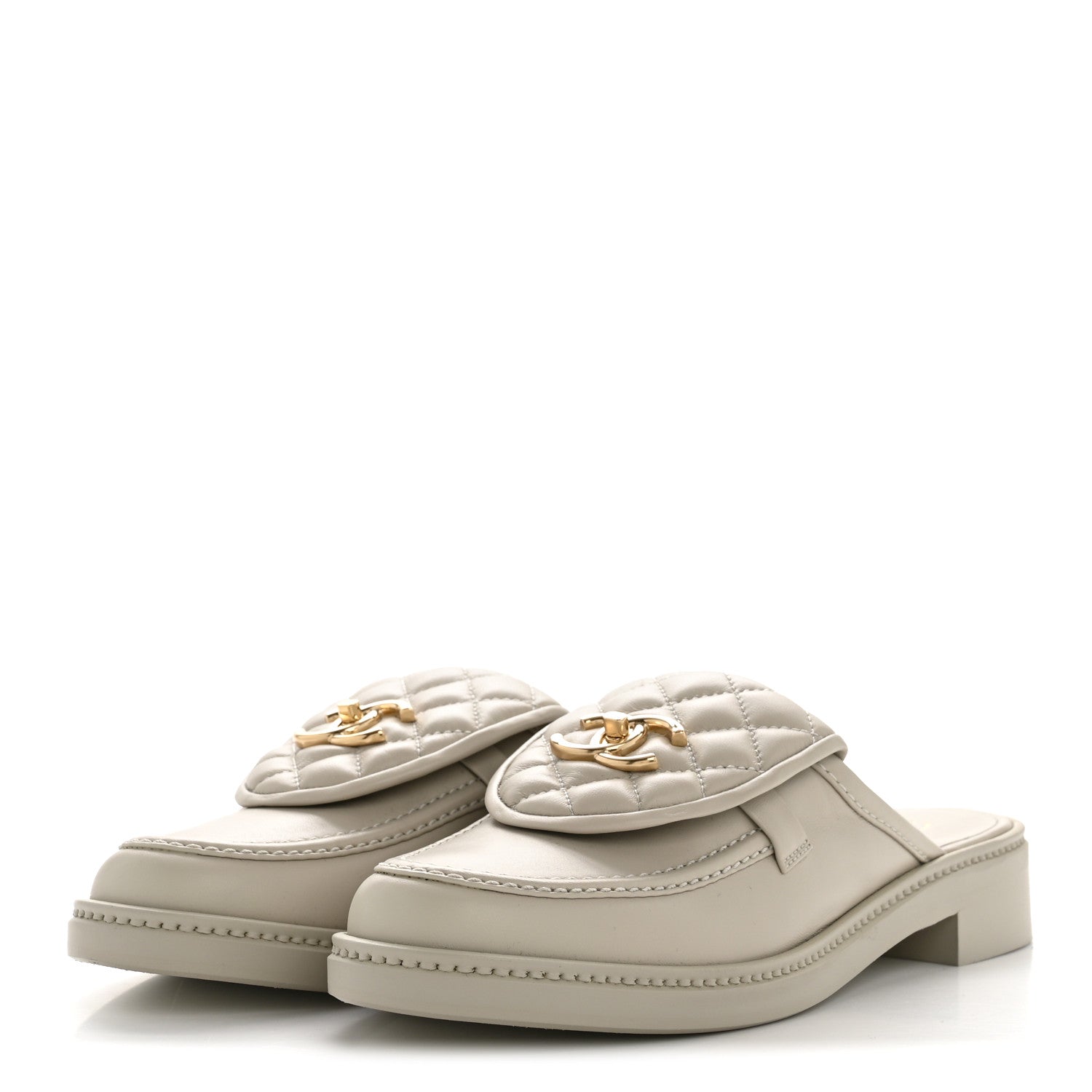 Chanel Lambskin Quilted CC Turnlock Mules 39 Light Grey 4 of 10