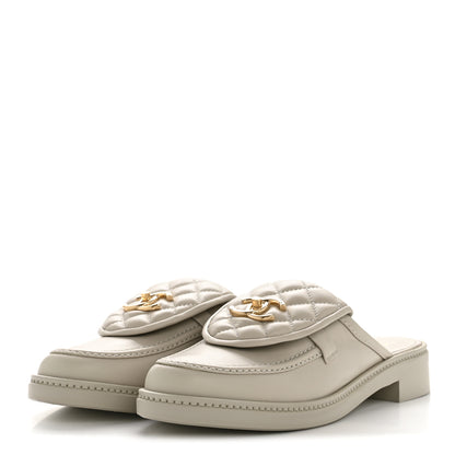 Chanel Lambskin Quilted CC Turnlock Mules 39 Light Grey 4 of 10