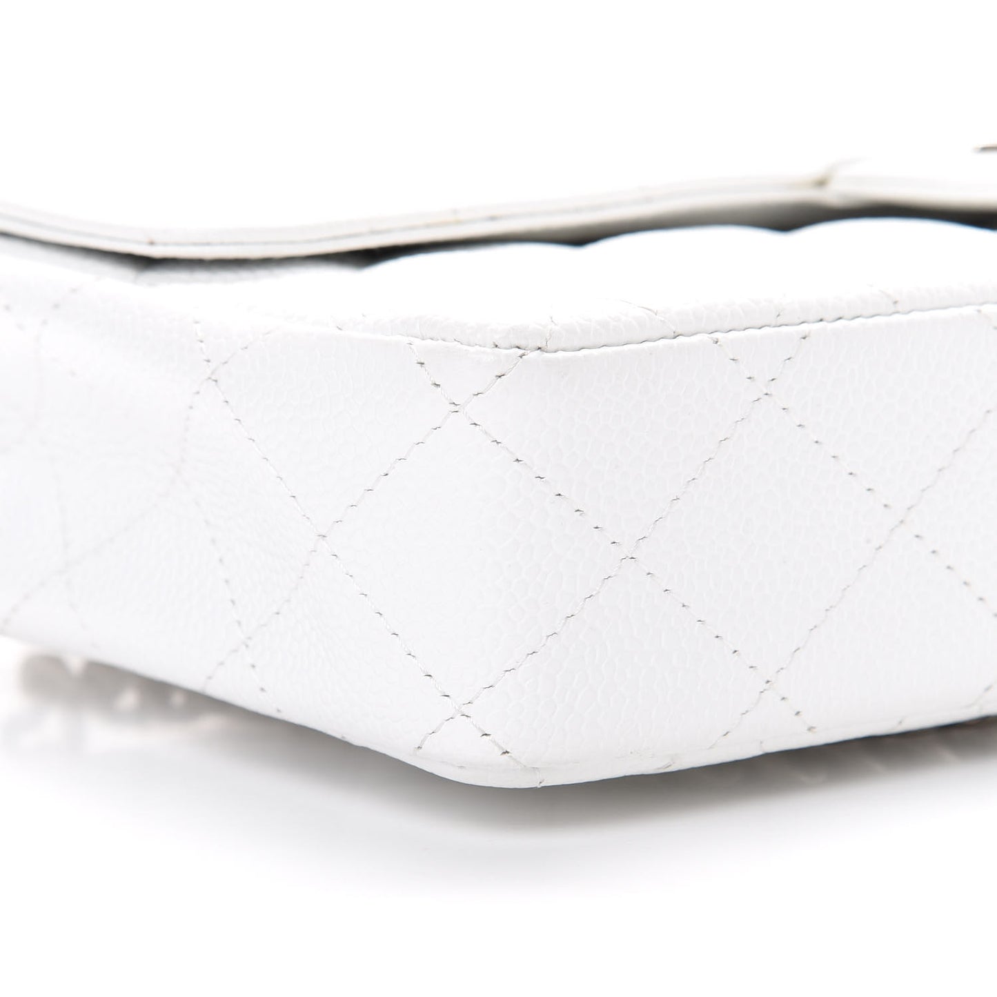 Caviar Quilted East West Flap Bijoux Chain White