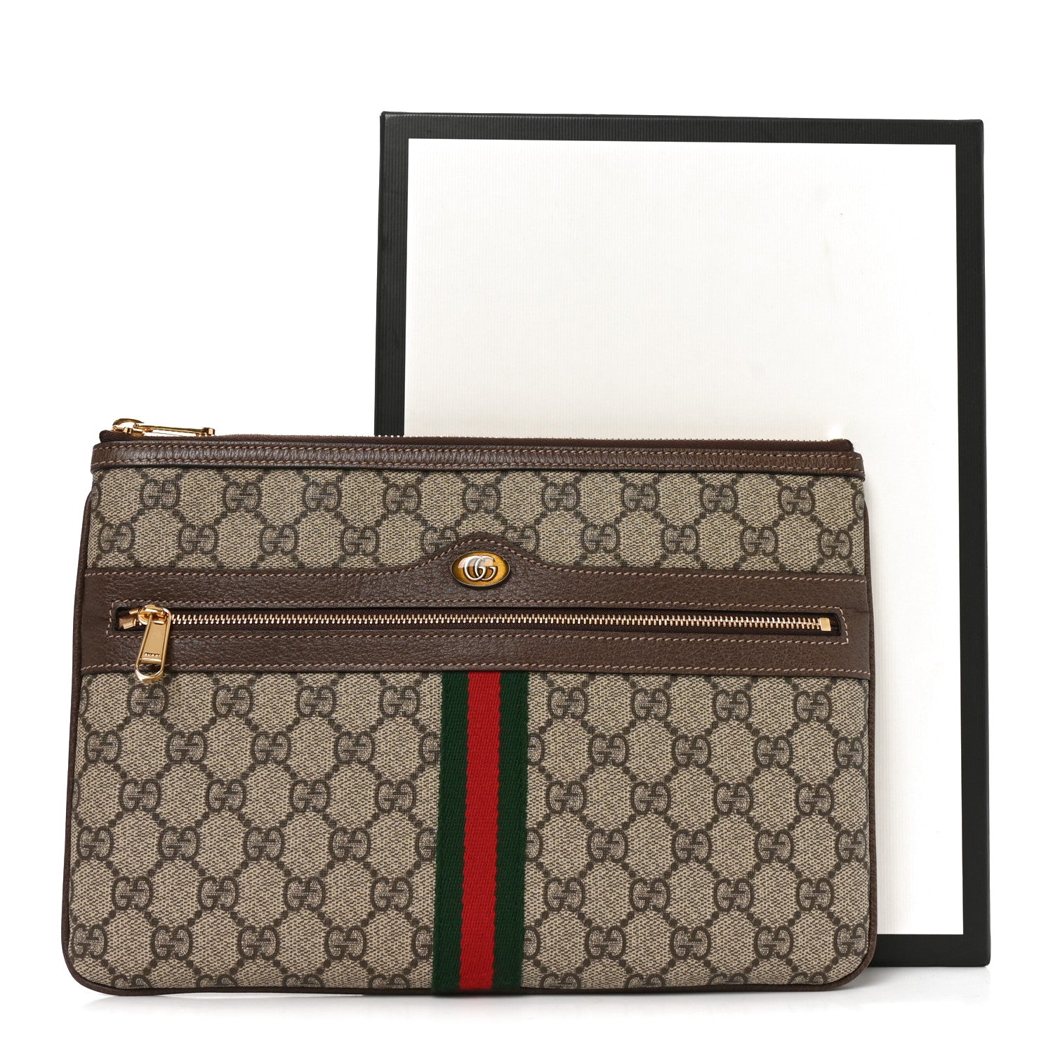 Gucci GG Supreme Monogram Large Ophidia Pouch Clutch Brown 10 of 11