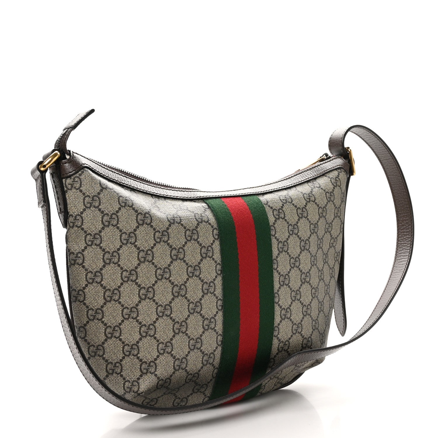 Gucci GG Supreme Monogram Web Small Ophidia Half Moon Hobo Brown 3 of 10