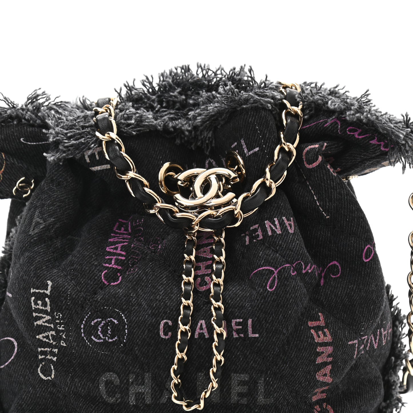 Denim Quilted Mood Small Bucket With Chain Black Multicolor