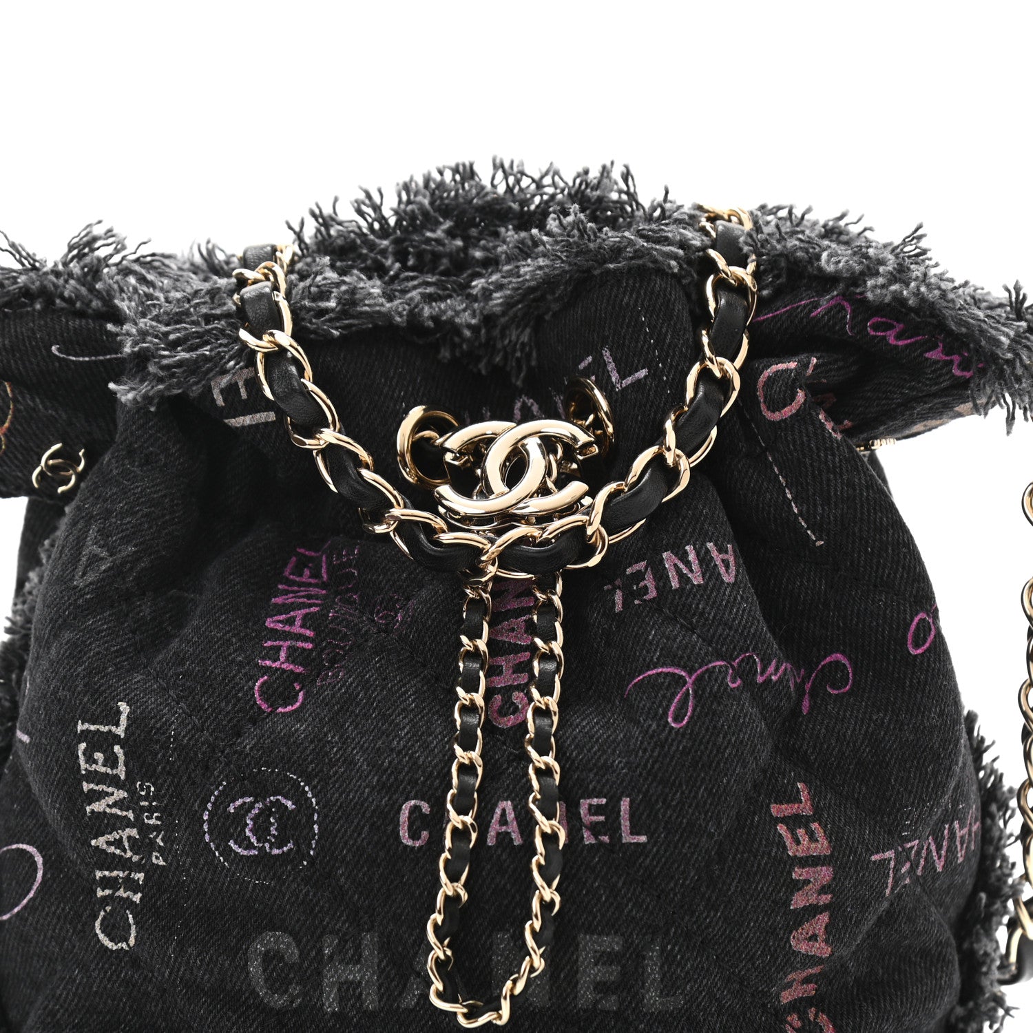 Chanel Denim Quilted Mood Small Bucket With Chain Black Multicolor 8 of 10