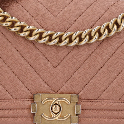 Chanel Caviar Chevron Quilted Medium Boy Flap Dark Beige 8 of 10