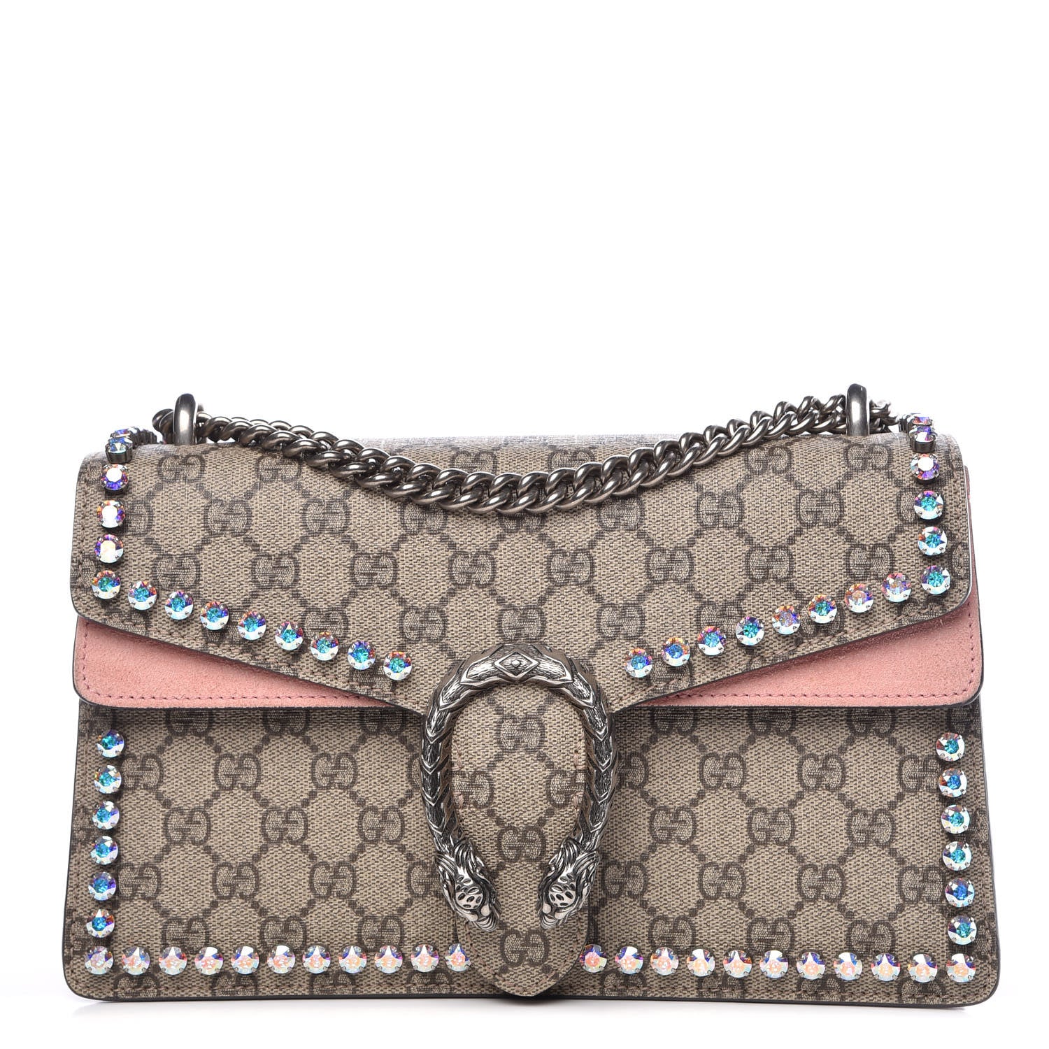 Gucci GG Supreme Monogram Suede Crystal Small Dionysus Shoulder Bag Beige Ebony Light Peonia 1 of 9