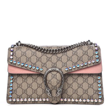 Gucci GG Supreme Monogram Suede Crystal Small Dionysus Shoulder Bag Beige Ebony Light Peonia 1 of 9