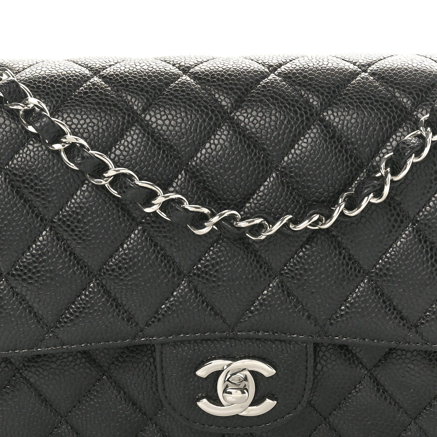Caviar Quilted Medium Double Flap Black