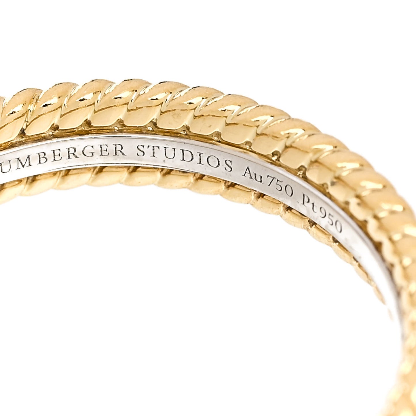 18K Yellow Gold Platinum Diamond Schlumberger Rope Two-Row Ring
