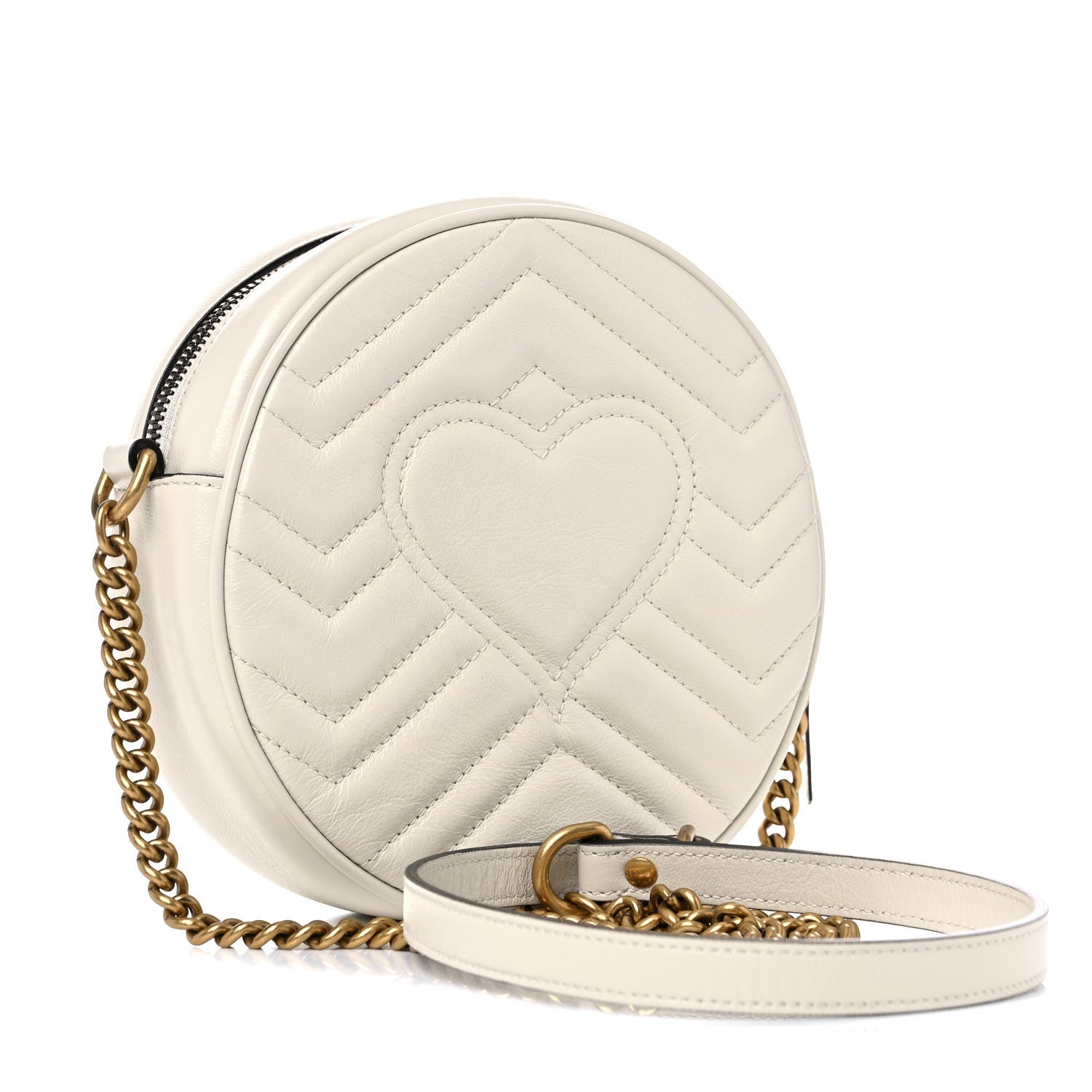Gucci Calfskin Matelasse Mini GG Marmont Round Shoulder Bag White 2 of 10