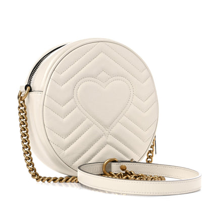 Gucci Calfskin Matelasse Mini GG Marmont Round Shoulder Bag White 2 of 10