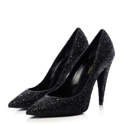 Saint Laurent Glitter Era Pumps 39.5 Black Silver 3 of 11