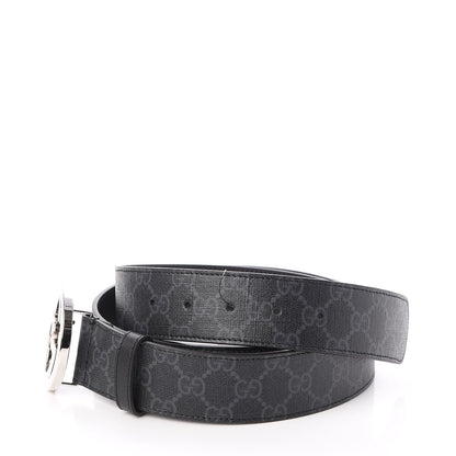Gucci GG Supreme Monogram Selleria Calfskin Interlocking G 40mm Belt 115 46 Black Grey 4 of 5