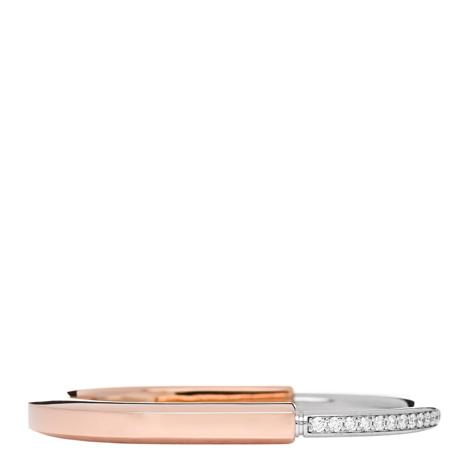 Tiffany 18K Rose White Gold Diamond Tiffany Lock Half Pave Bangle Bracelet 1 of 4