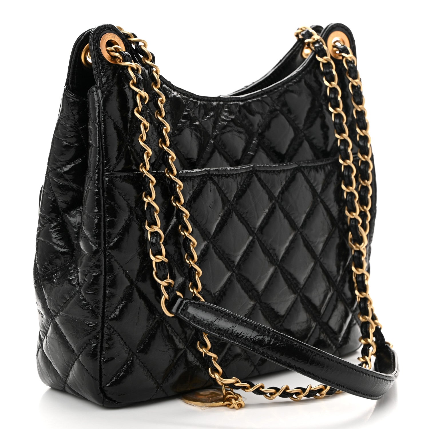 Chanel Shiny Crumpled Calfskin Quilted Wavy CC Hobo Black 3 of 11