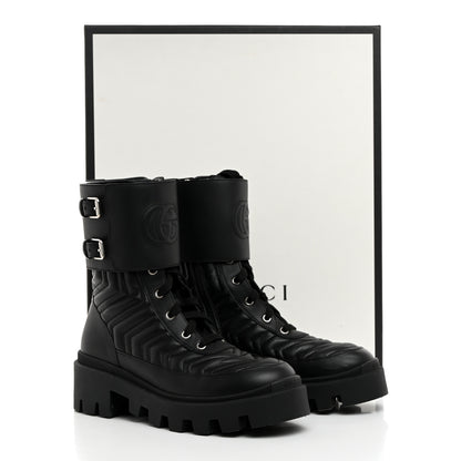 Gucci Nappa Frances GG Matelasse Platform Combat Boots 38 Black 9 of 9