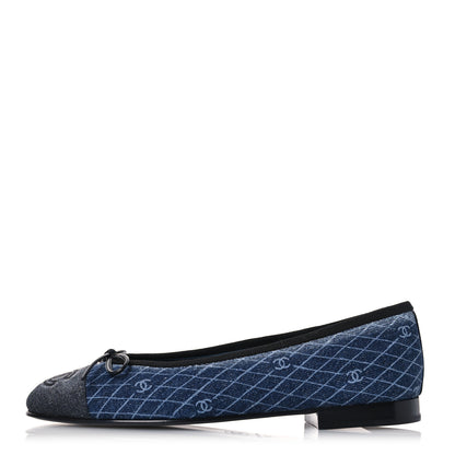Chanel Denim Printed Quilt CC Cap Toe Ballerina Flats 36 Navy Blue Dark Grey 1 of 10