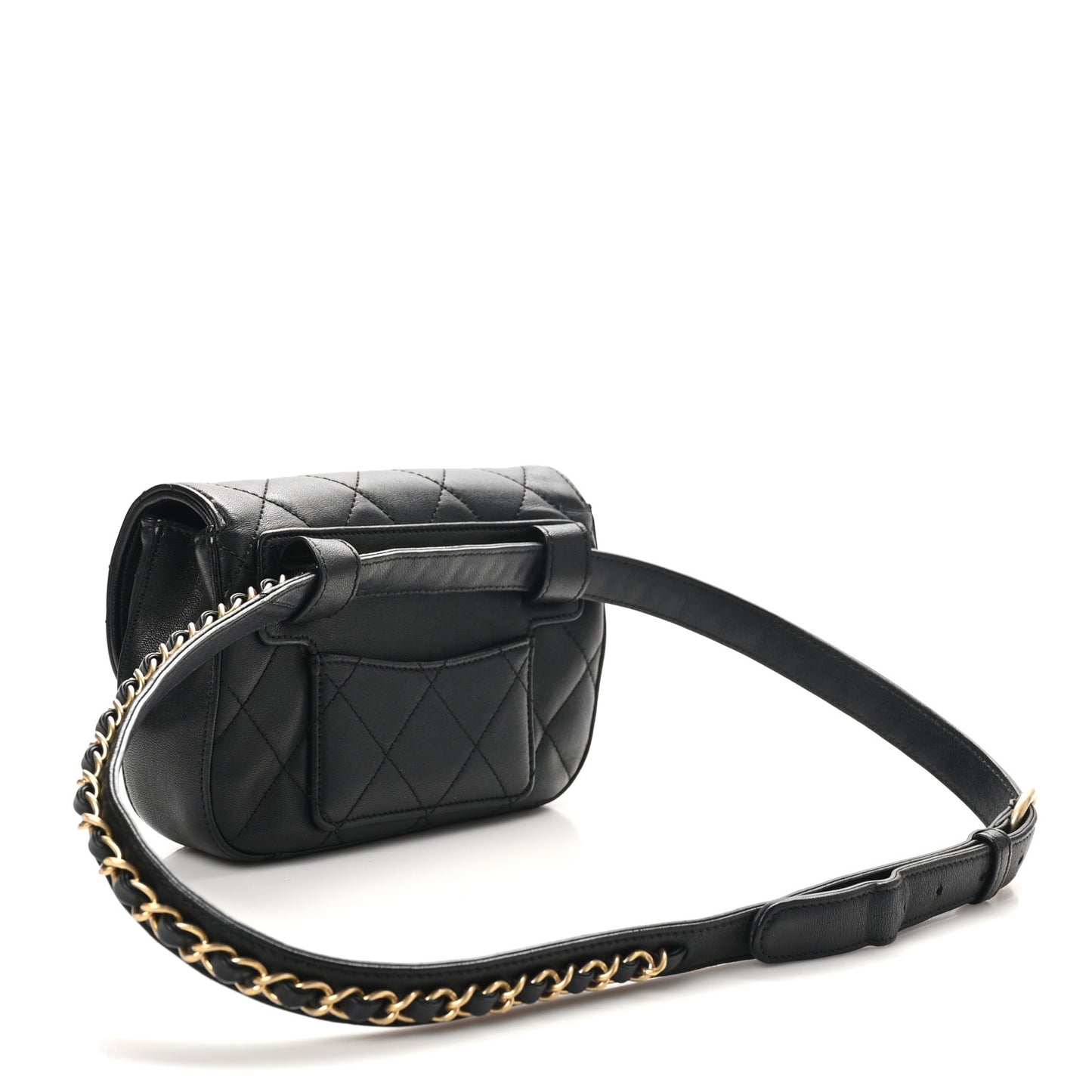 Lambskin Quilted Chain Infinity Waist Belt Bag Black