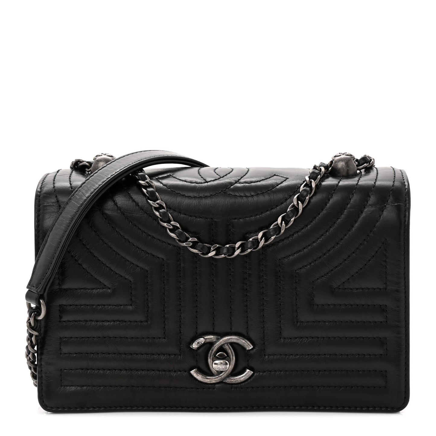 Glazed Calfskin Quilted Small Korean Garden Flap Black