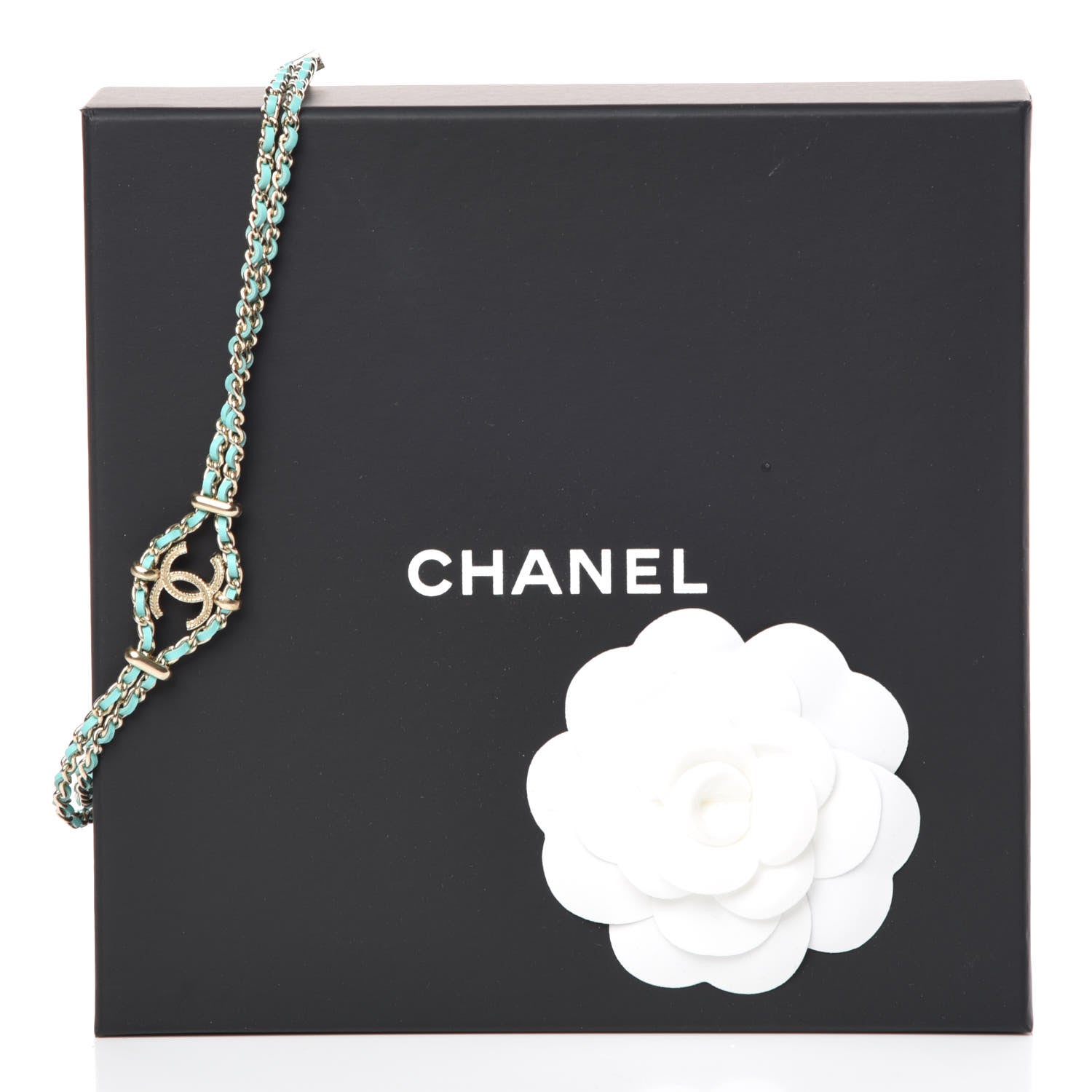 Chanel Metal Lambskin CC Chain Link Necklace Turquoise 7 of 7