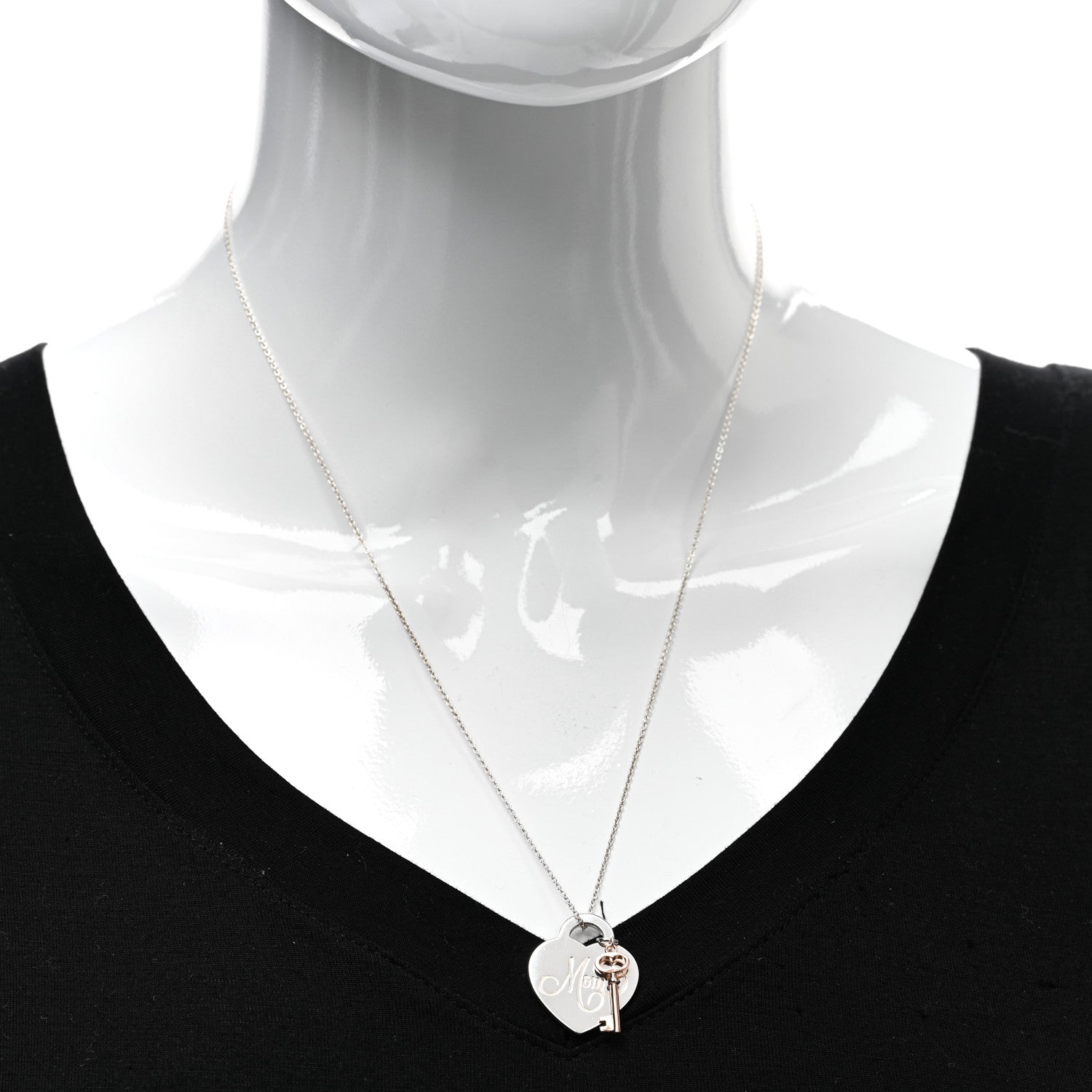 Tiffany Sterling Silver Rubedo Mom Heart Tag Key Pendant Necklace 2 of 4