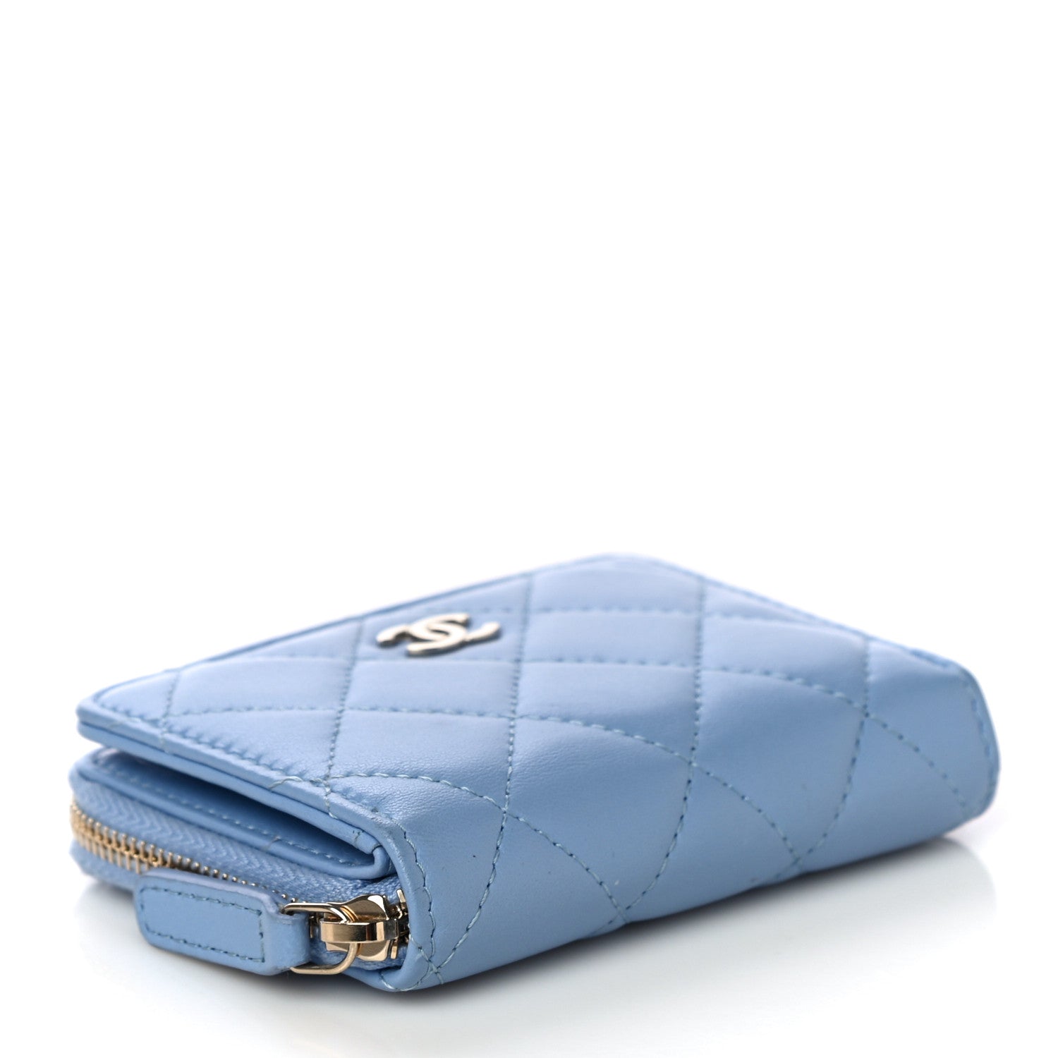 Chanel Lambskin Quilted Compact Zipped Wallet Light Blue 4 of 12