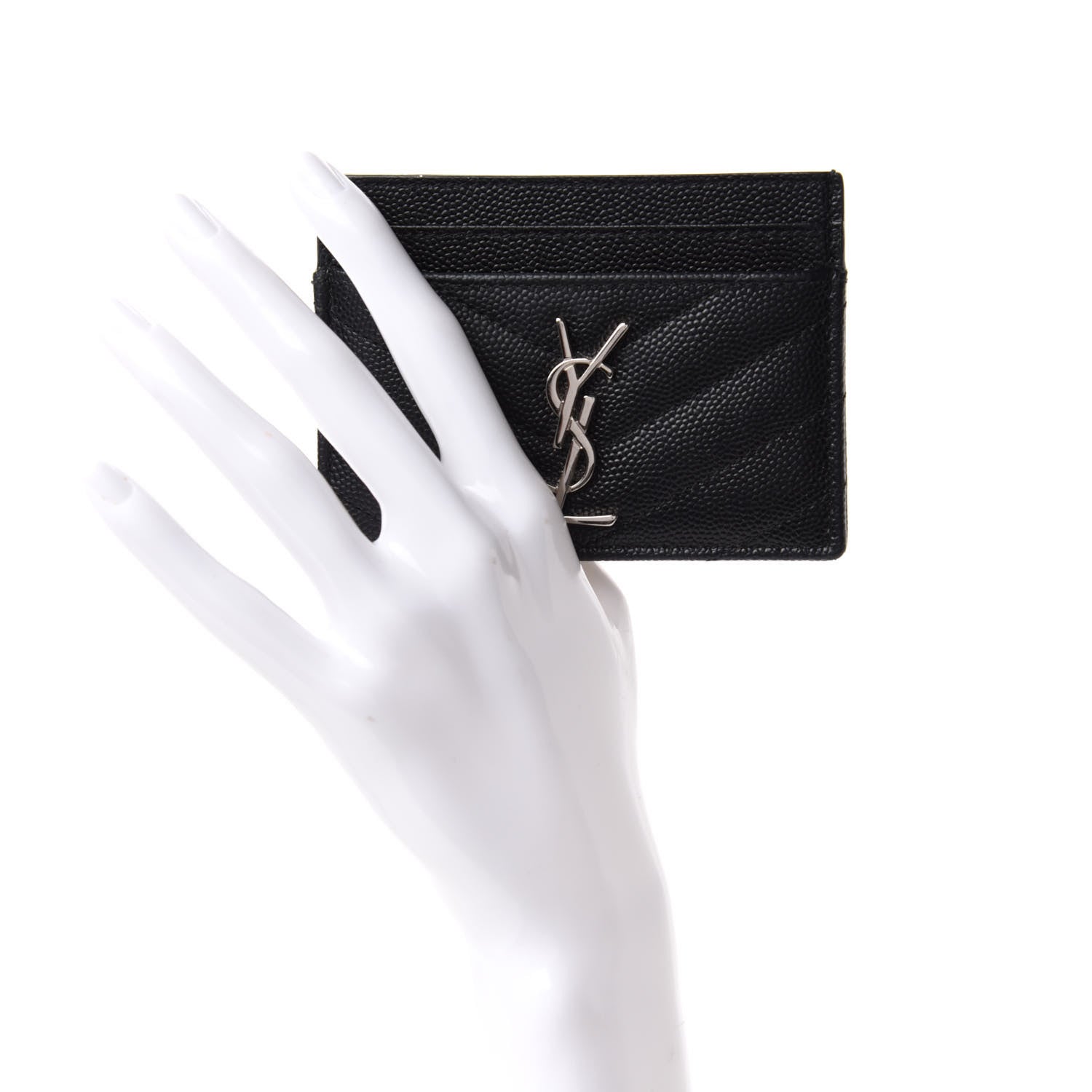 Saint Laurent Grain De Poudre Matelasse Chevron Monogram Credit Card Case Black 2 of 7