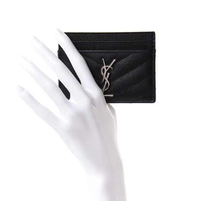 Saint Laurent Grain De Poudre Matelasse Chevron Monogram Credit Card Case Black 2 of 7