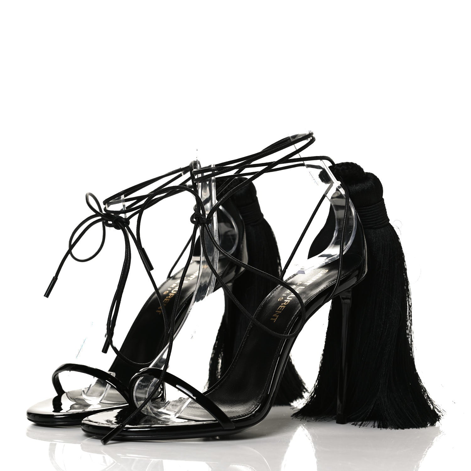 Saint Laurent Tassel Embellished Calfskin Ankle-Wrap Sandals 35 Black 3 of 10