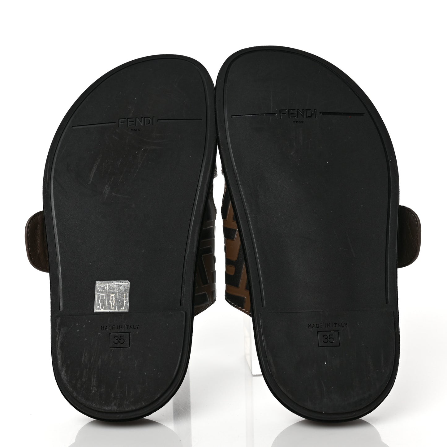 Calfskin FF Embossed Slide Sandals 35 Maya Black