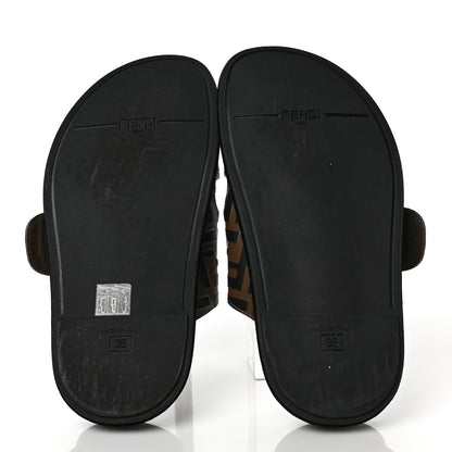 Fendi Calfskin FF Embossed Slide Sandals 35 Maya Black 5 of 9