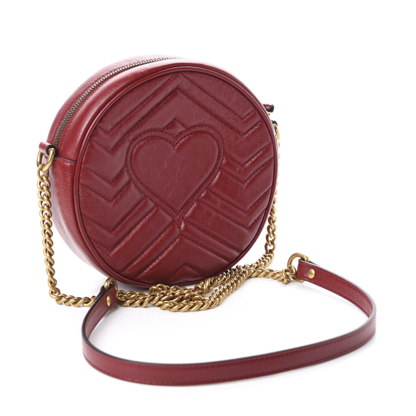 Glazed Calfskin Matelasse Heart Mini GG Marmont Round Shoulder Bag Romantic Cerise