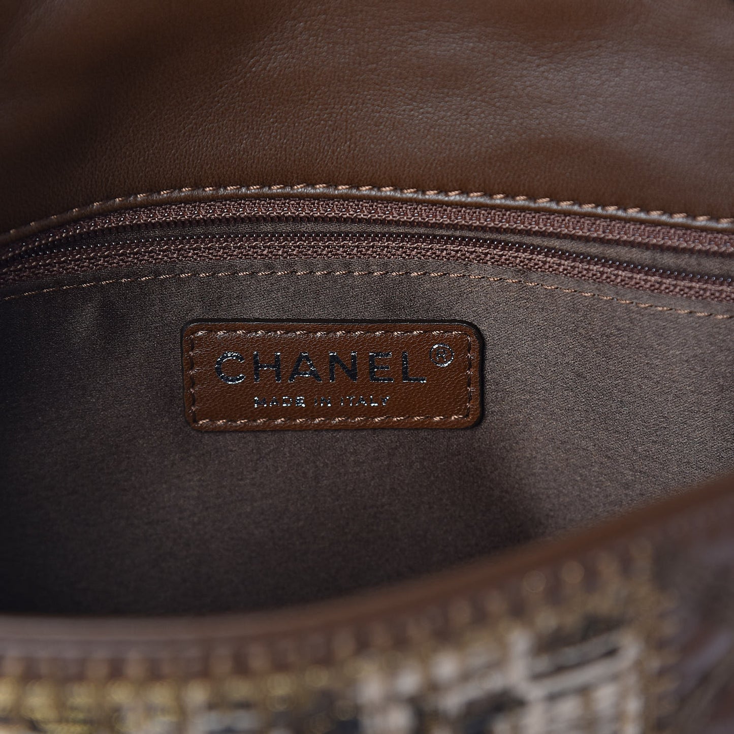 Lambskin Tweed Stitched Quilted Patch Medium Flap Brown