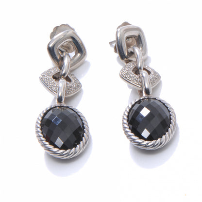 David Yurman Sterling Silver Renaissance Black Onyx Diamonds Drop Earrings 1 of 5