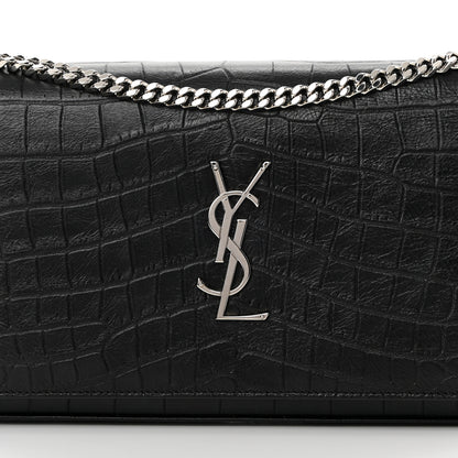 Saint Laurent Calfskin Crocodile Embossed Monogram Chain Wallet Black 9 of 16