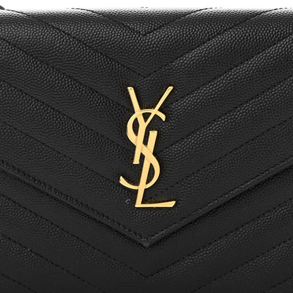 Saint Laurent Grain De Poudre Matelasse Chevron Monogram Envelope Chain Wallet Black 8 of 11