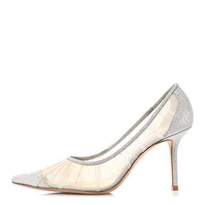 Jimmy Choo Fine Glitter Tulle Love 85 Pumps 37.5 Ivory Silver 1 of 8