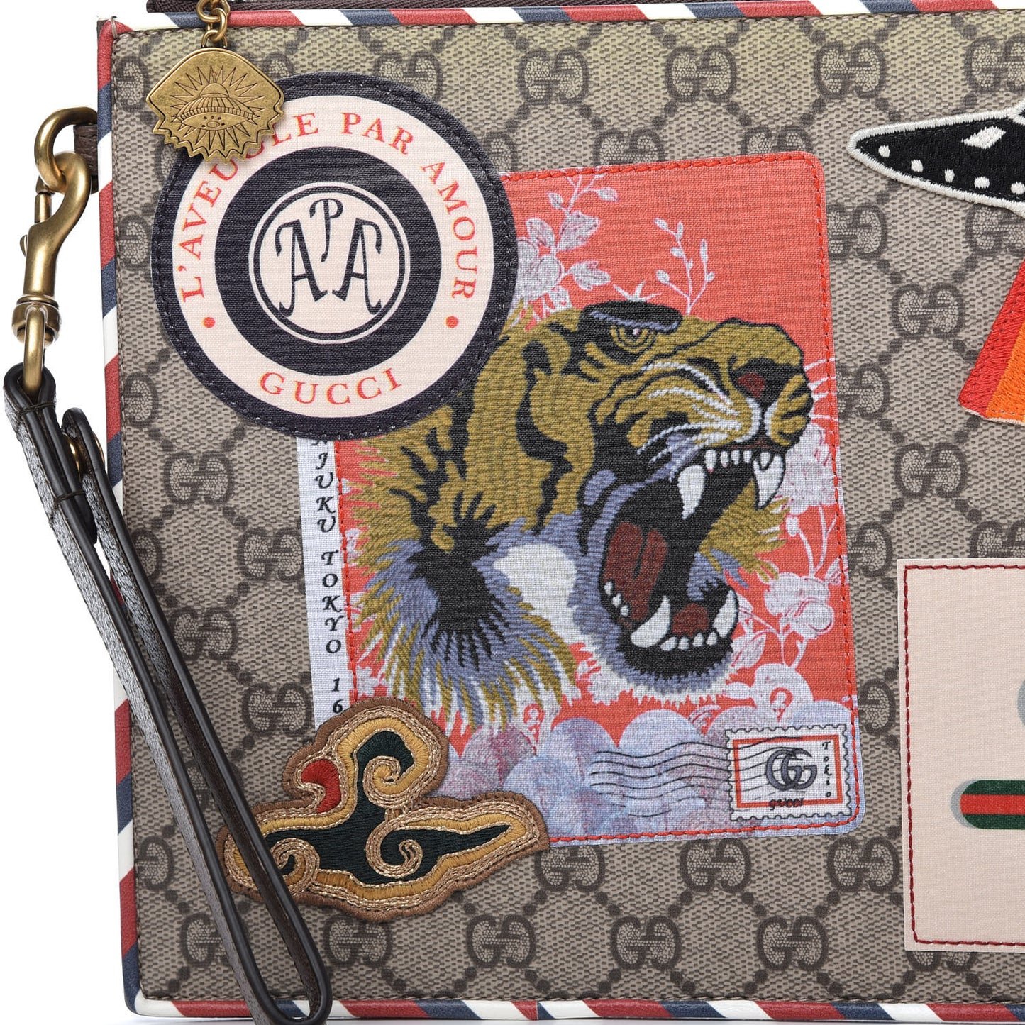 GG Supreme Monogram Courrier Documents Holder Beige New Acero