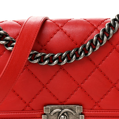 Chanel Calfskin Quilted Double Stitch Medium Boy Flap Red 8 of 12