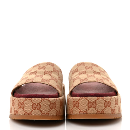 Gucci Canvas GG Monogram Angelina Platform Slide Sandals 39.5 Beige Ruggine 2 of 9