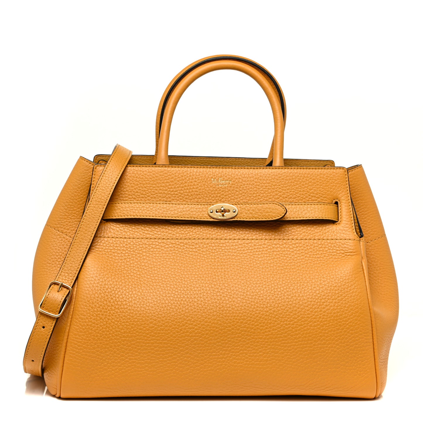 Heavy Grain Calfskin Small Belted Bayswater Tote Deep Amber