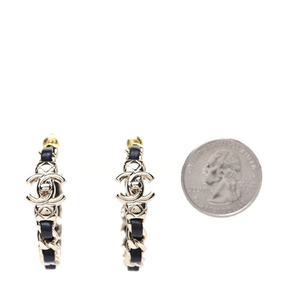Chanel Lambskin CC Turnlock Chain Hoop Earrings Gold Black 2 of 7