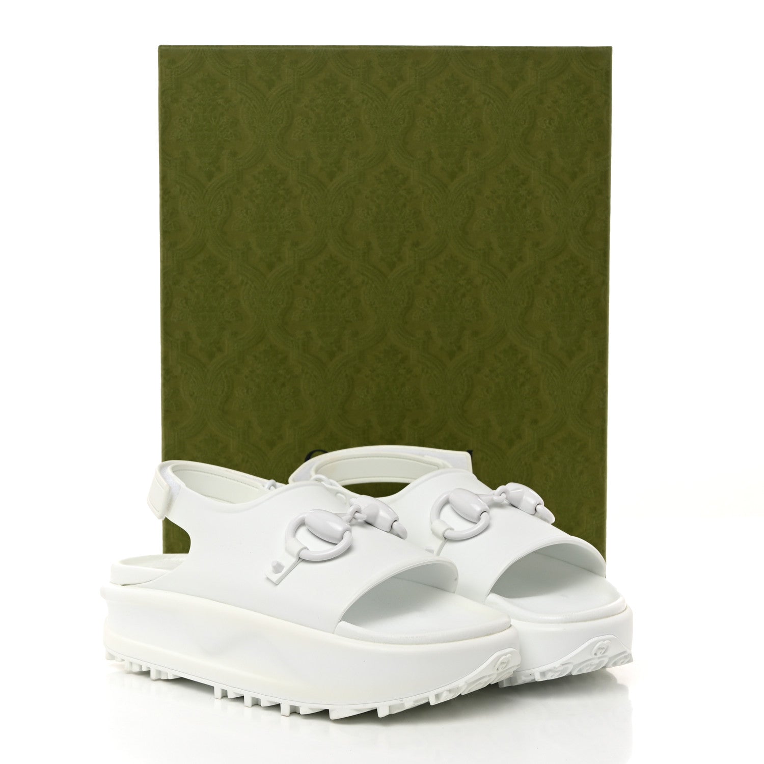 Gucci Soft Rubber Horsebit Touch Womens Strapped Sandals 38 Great White 3 of 9