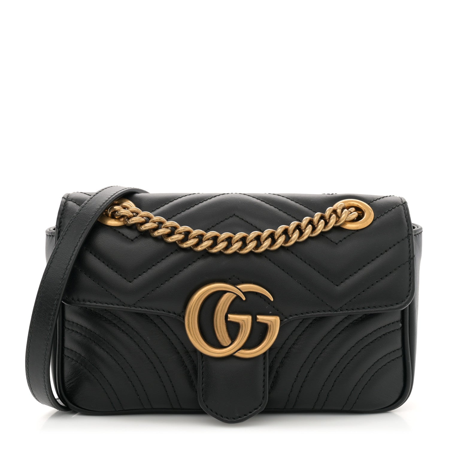 Gucci Calfskin Matelasse Mini GG Marmont Shoulder Bag Black 1 of 11